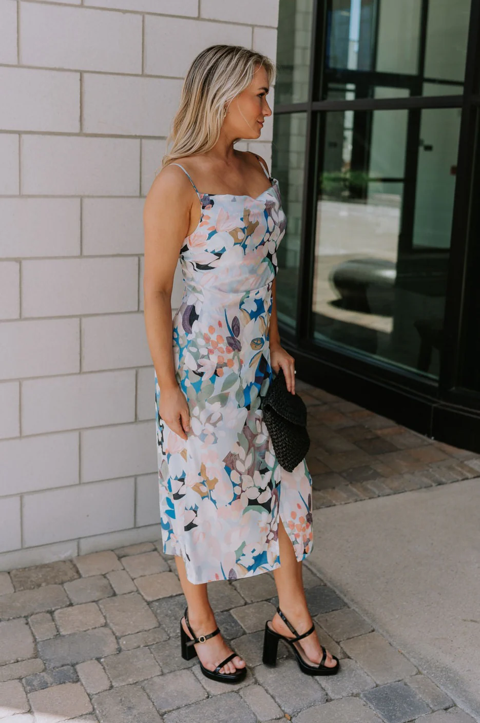 Willow Blue Floral Satin Midi Dress - Image 5