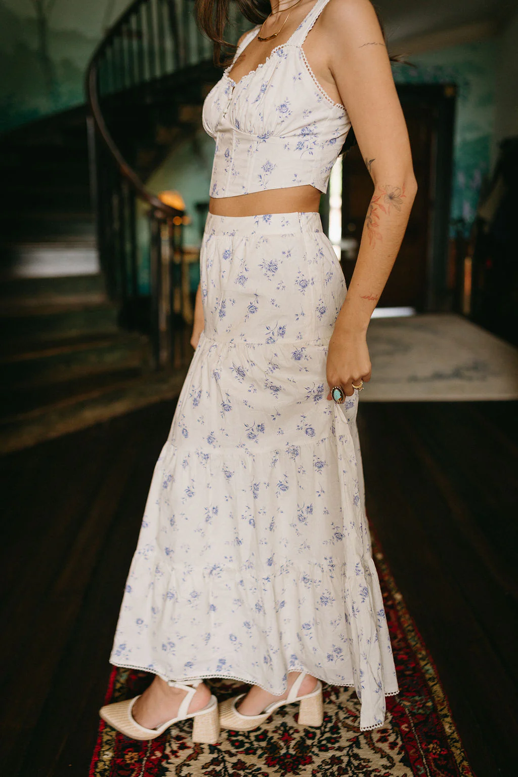 Willow Cream & Blue Floral Midi Skirt - Image 3