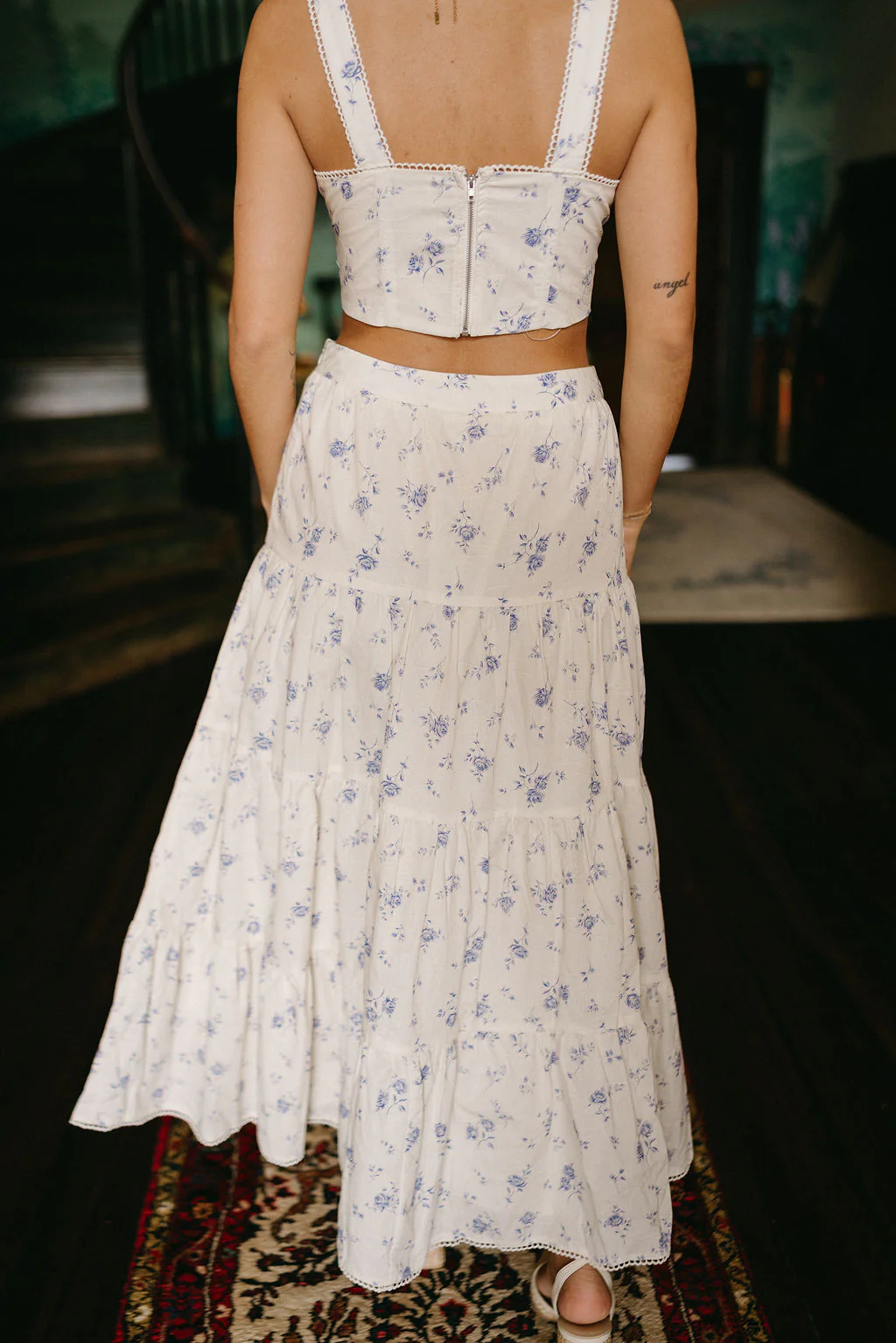 Willow Cream & Blue Floral Midi Skirt - Image 4