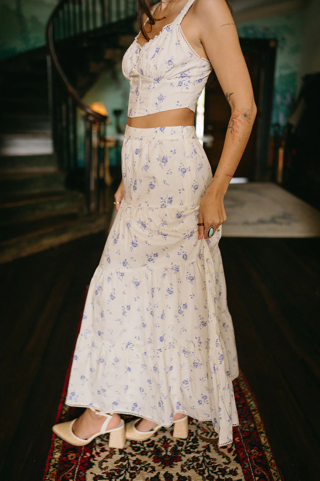 Willow Cream & Blue Floral Midi Skirt - Image 7