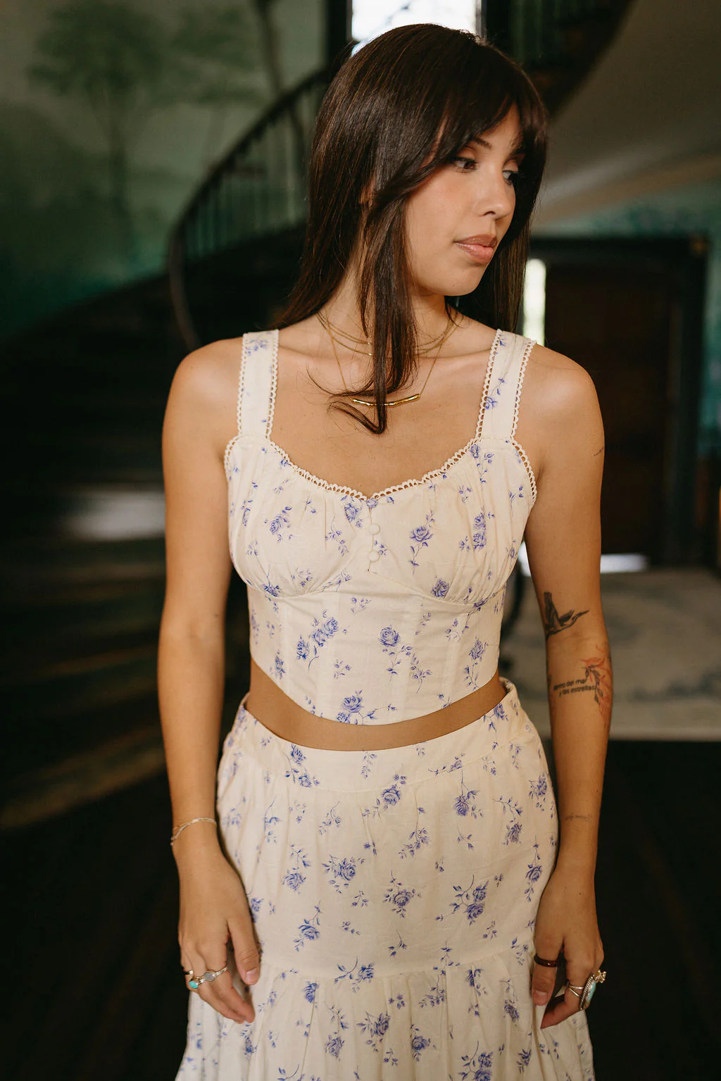 Willow Cream & Blue Floral Tank