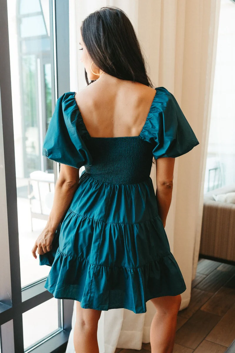 Willow Hunter Green Puff Sleeve Mini Dress - Image 4