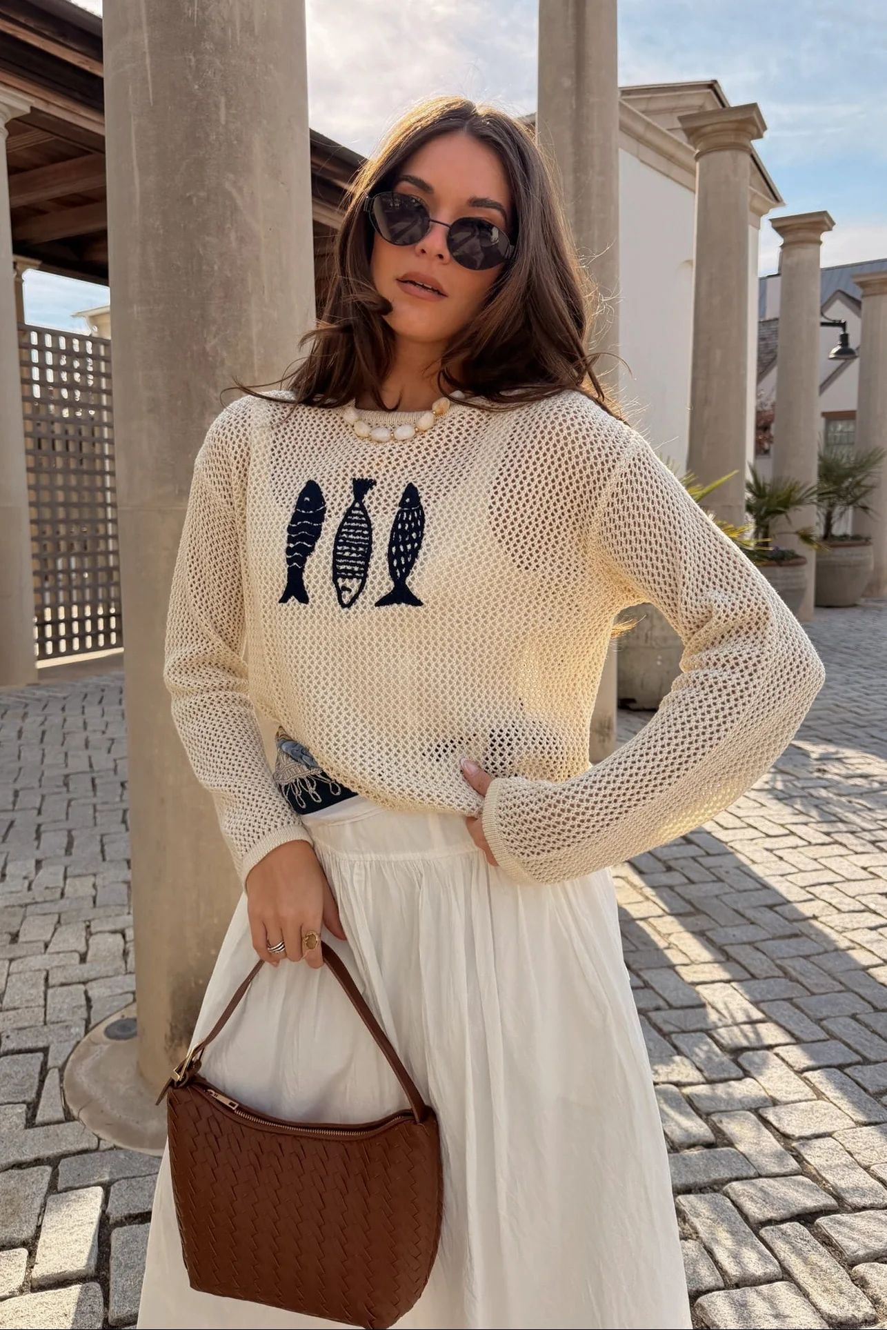 Willow Taupe & Navy Fish Stitch Sweater