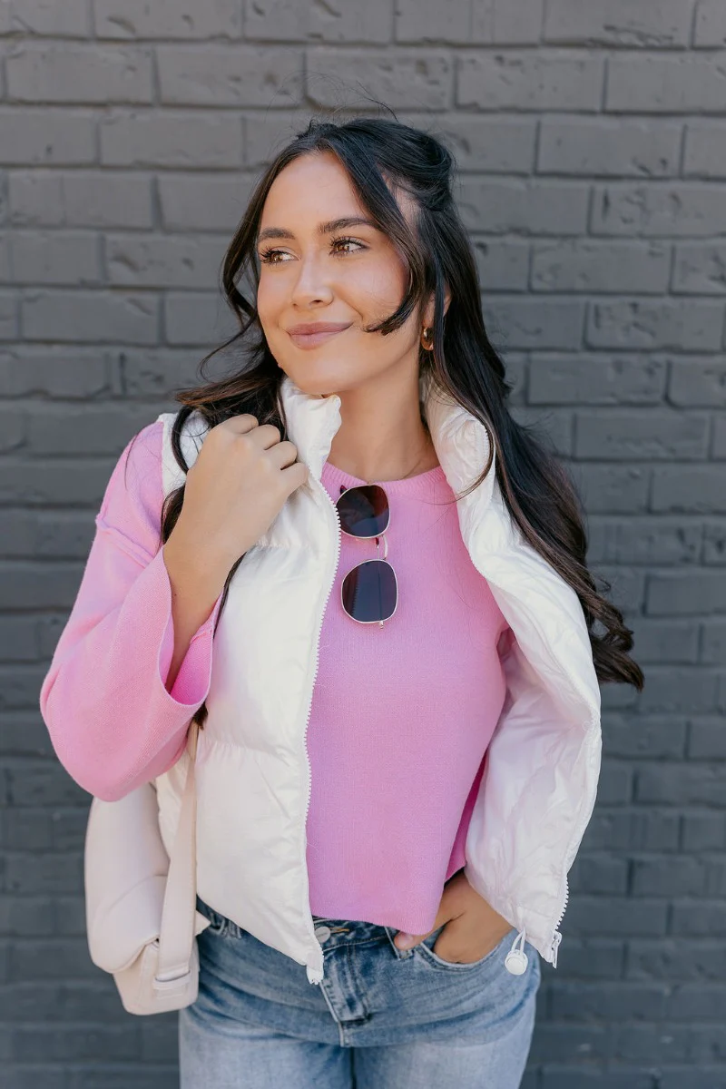 Winnie Iridescent White Puffer Vest - Image 10