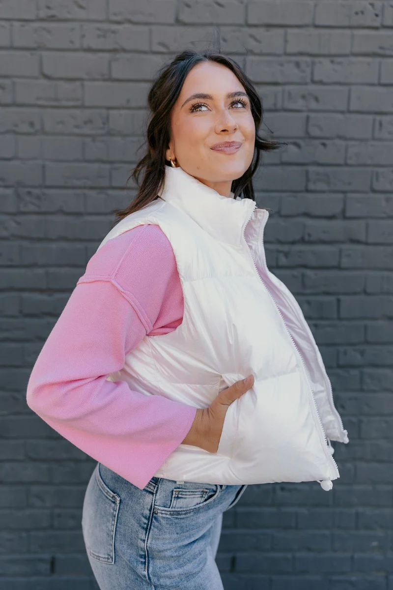 Winnie Iridescent White Puffer Vest - Image 11
