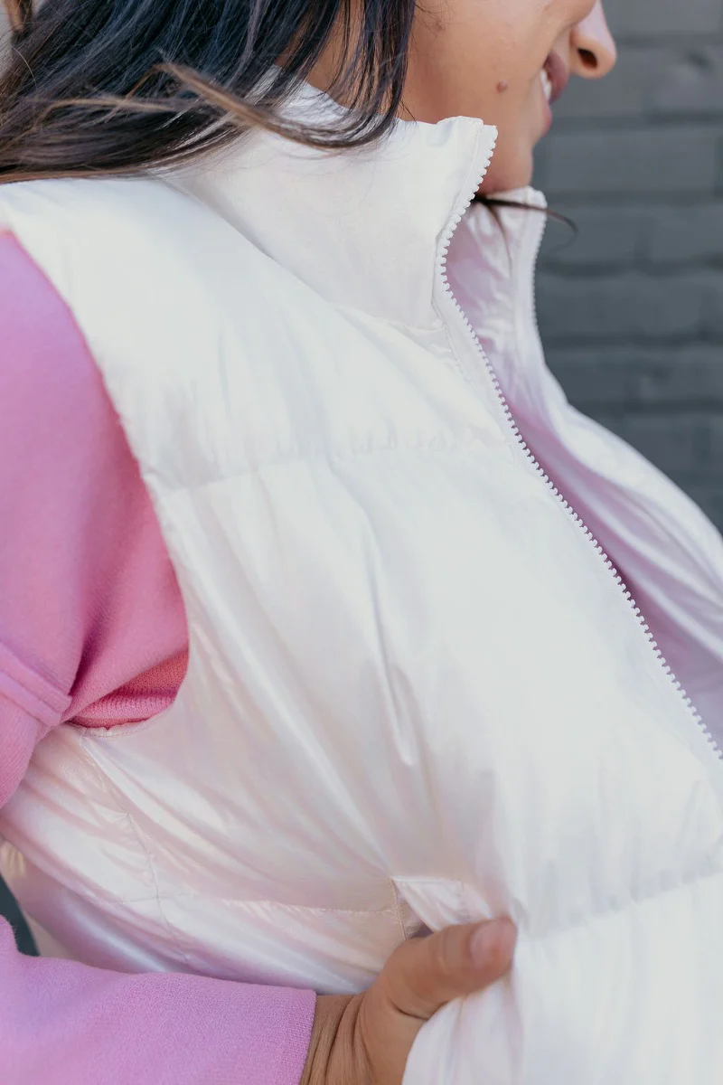 Winnie Iridescent White Puffer Vest - Image 13