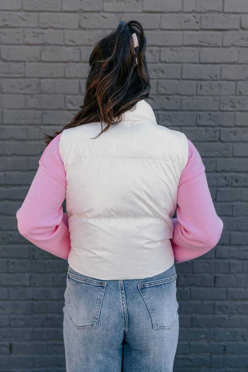 Winnie Iridescent White Puffer Vest - Image 14