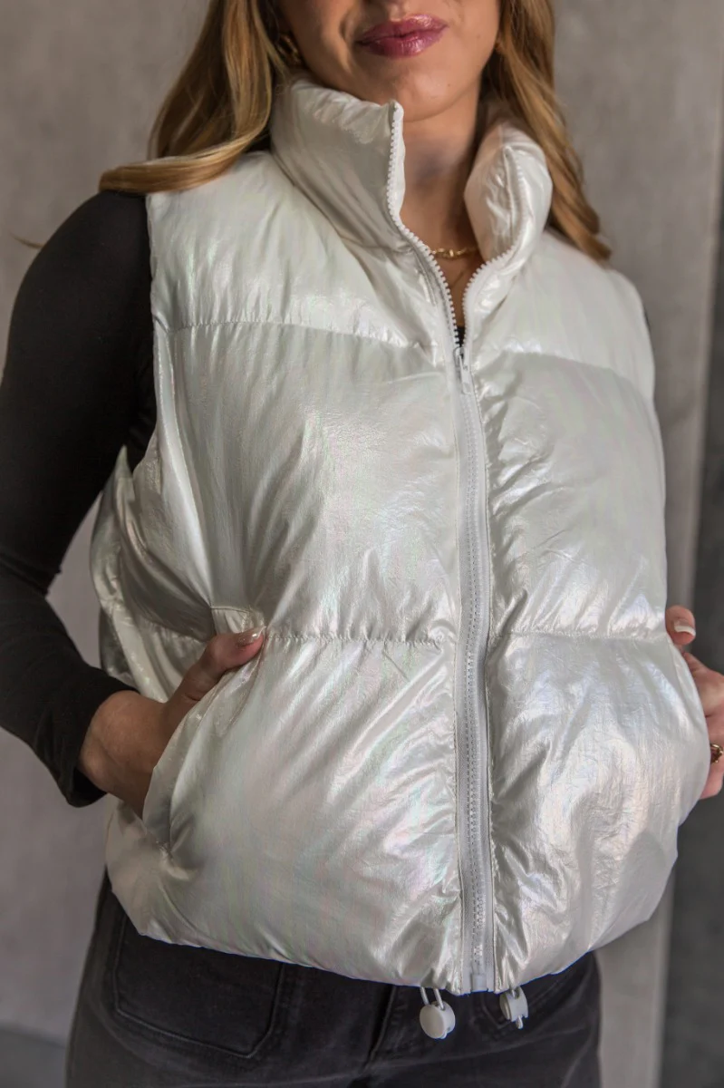 Winnie Iridescent White Puffer Vest - Image 6