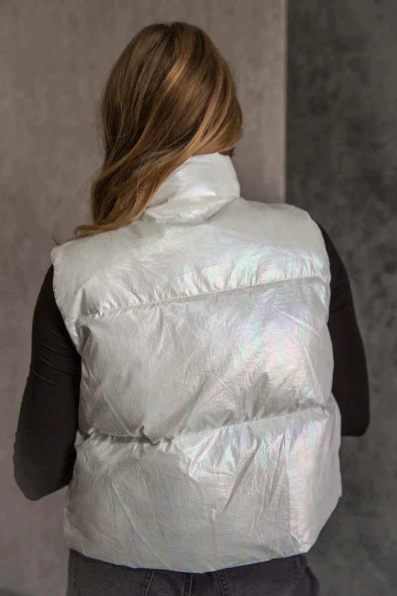 Winnie Iridescent White Puffer Vest - Image 9