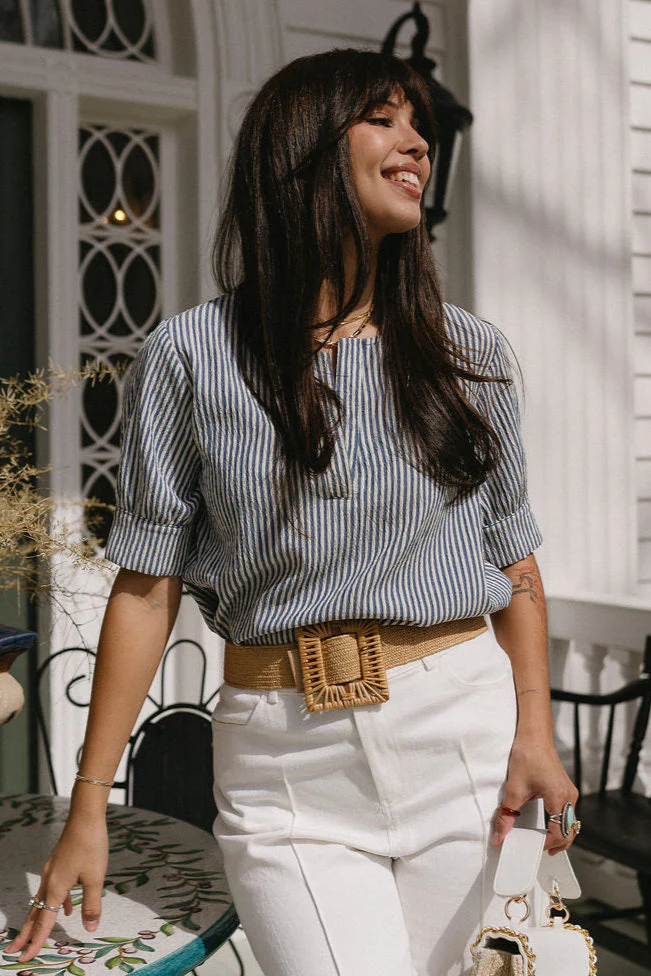 Winnie Navy & Ivory Striped Top