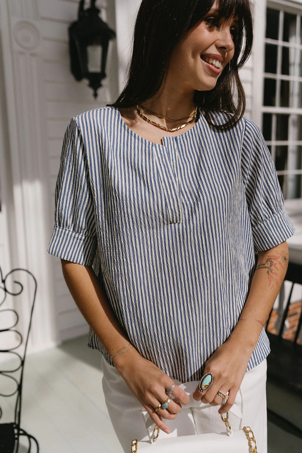 Winnie Navy & Ivory Striped Top - Image 5