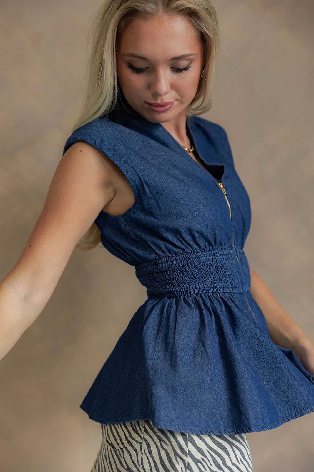 Winona Blue Denim Zip Up Top - Image 5