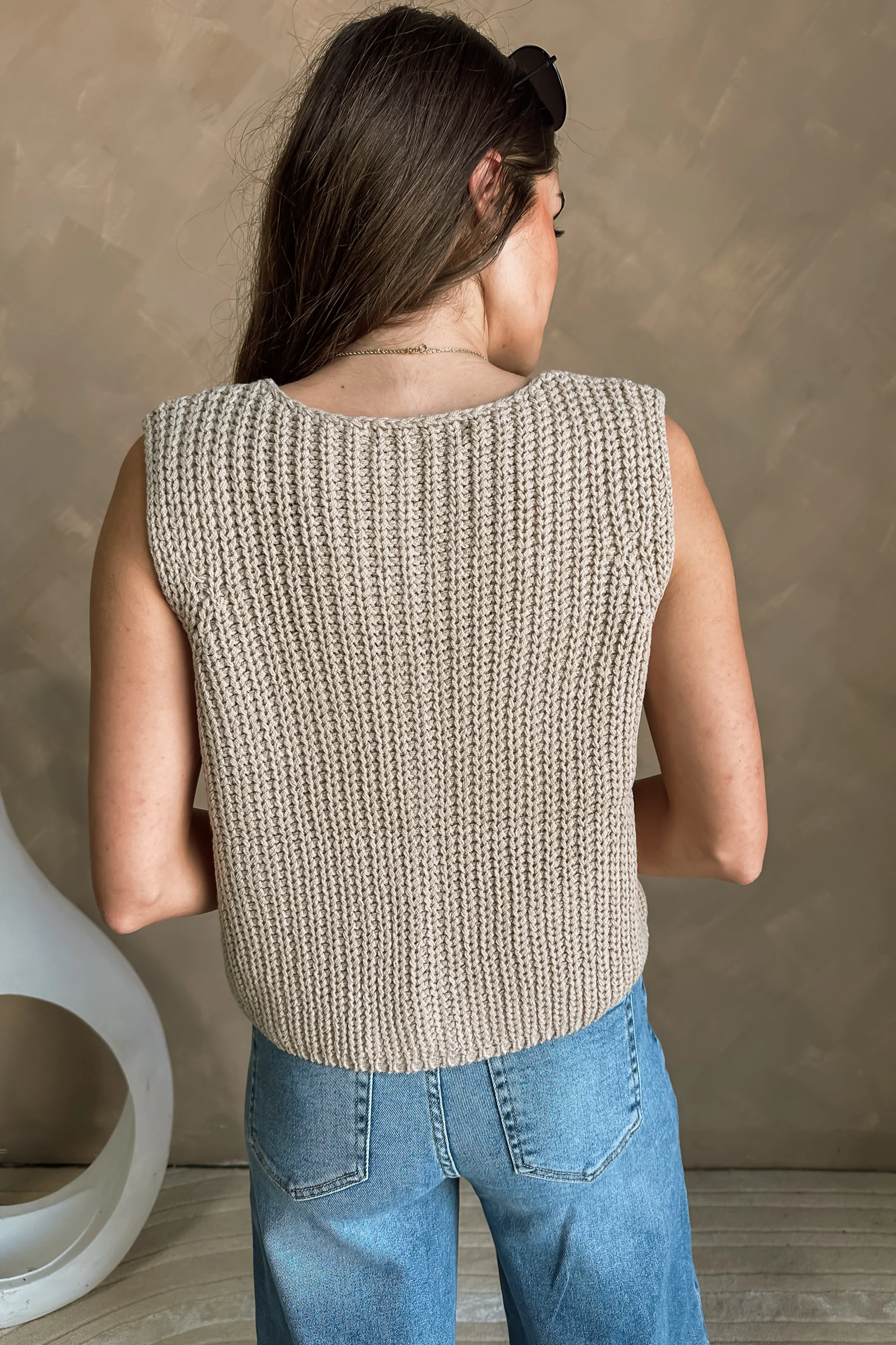 Hensley Taupe Cable Knit Vest - Image 6