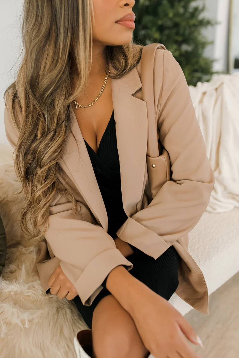 Working On It Blazer in Taupe - Image 5