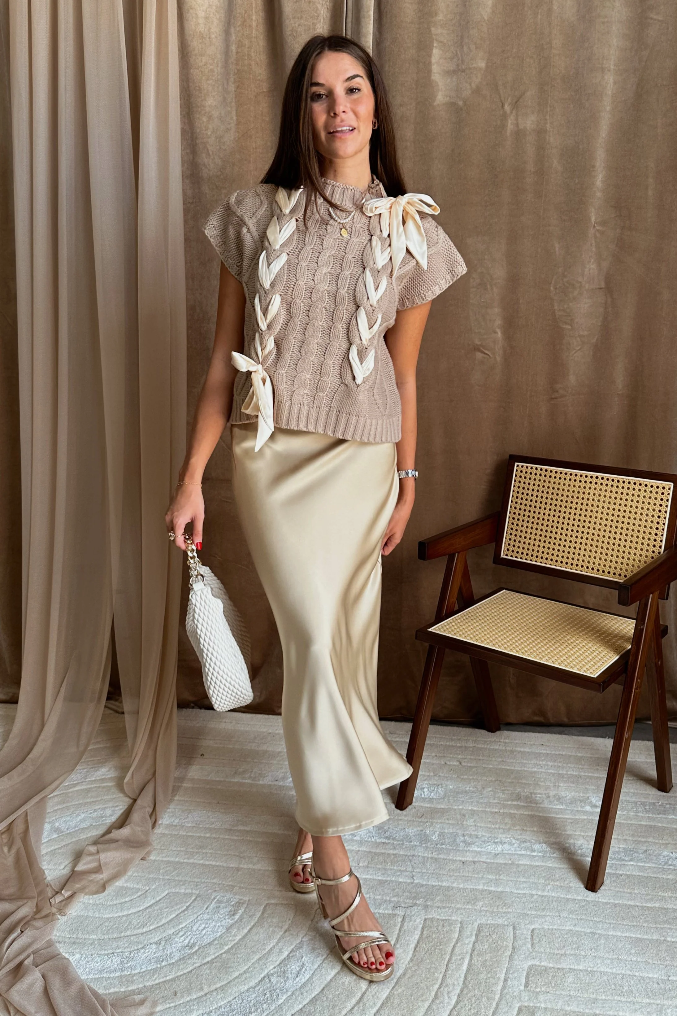 Wren Champagne Satin Skirt