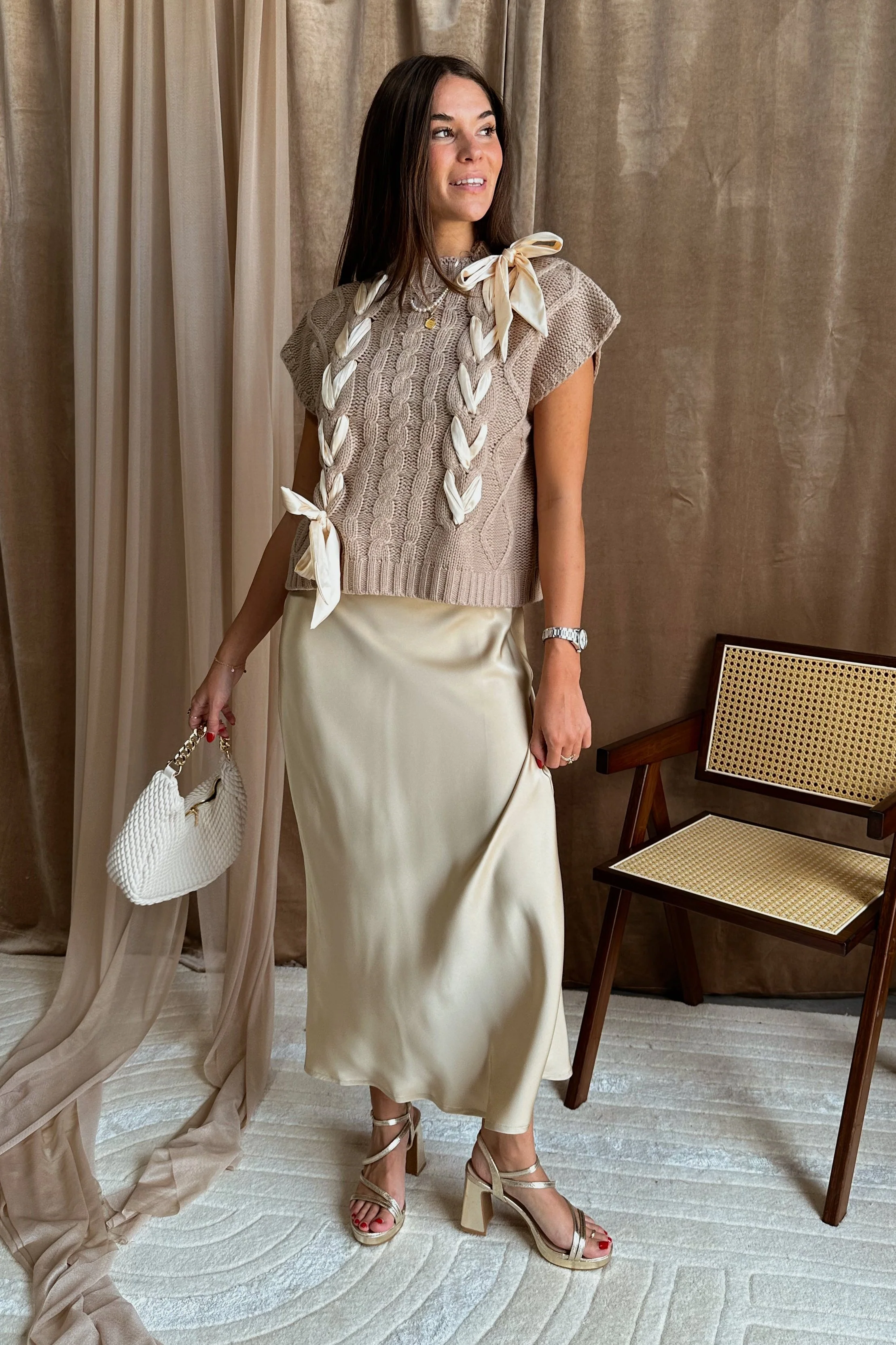Wren Champagne Satin Skirt - Image 3
