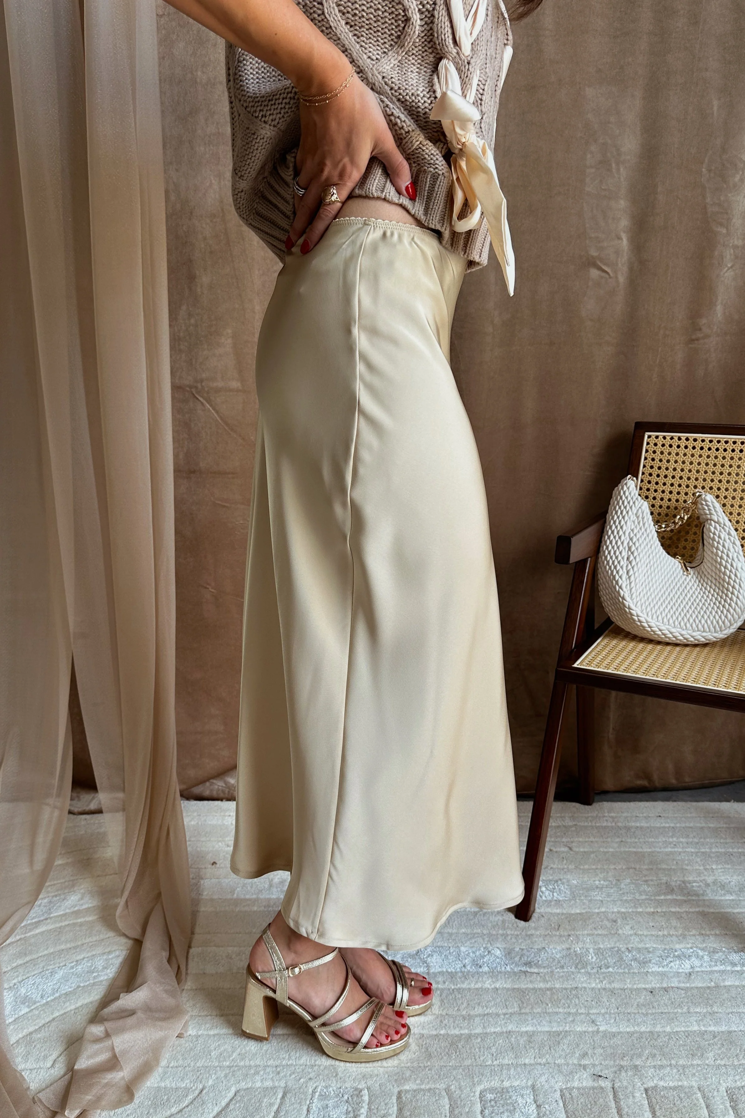 Wren Champagne Satin Skirt - Image 5