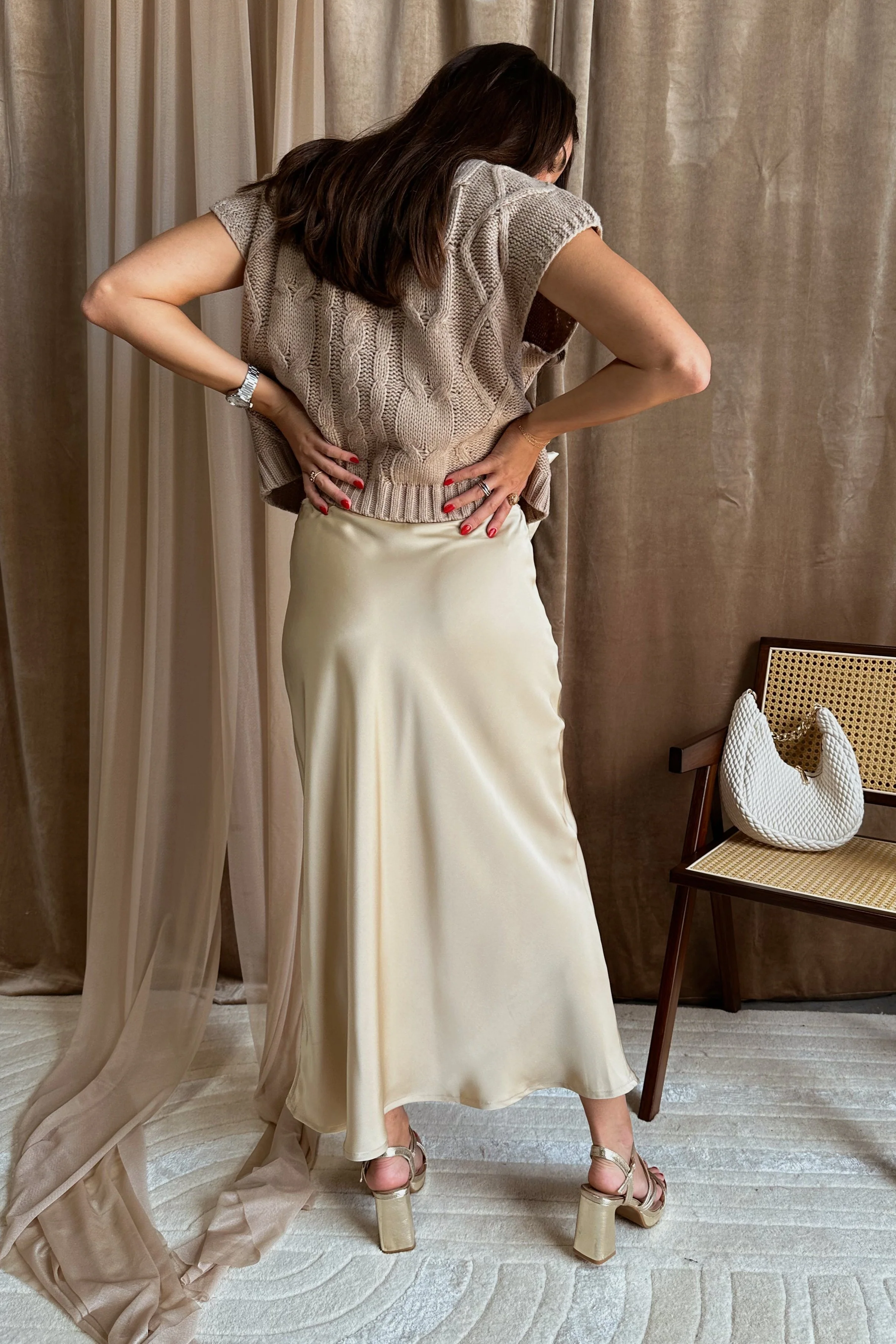 Wren Champagne Satin Skirt - Image 6