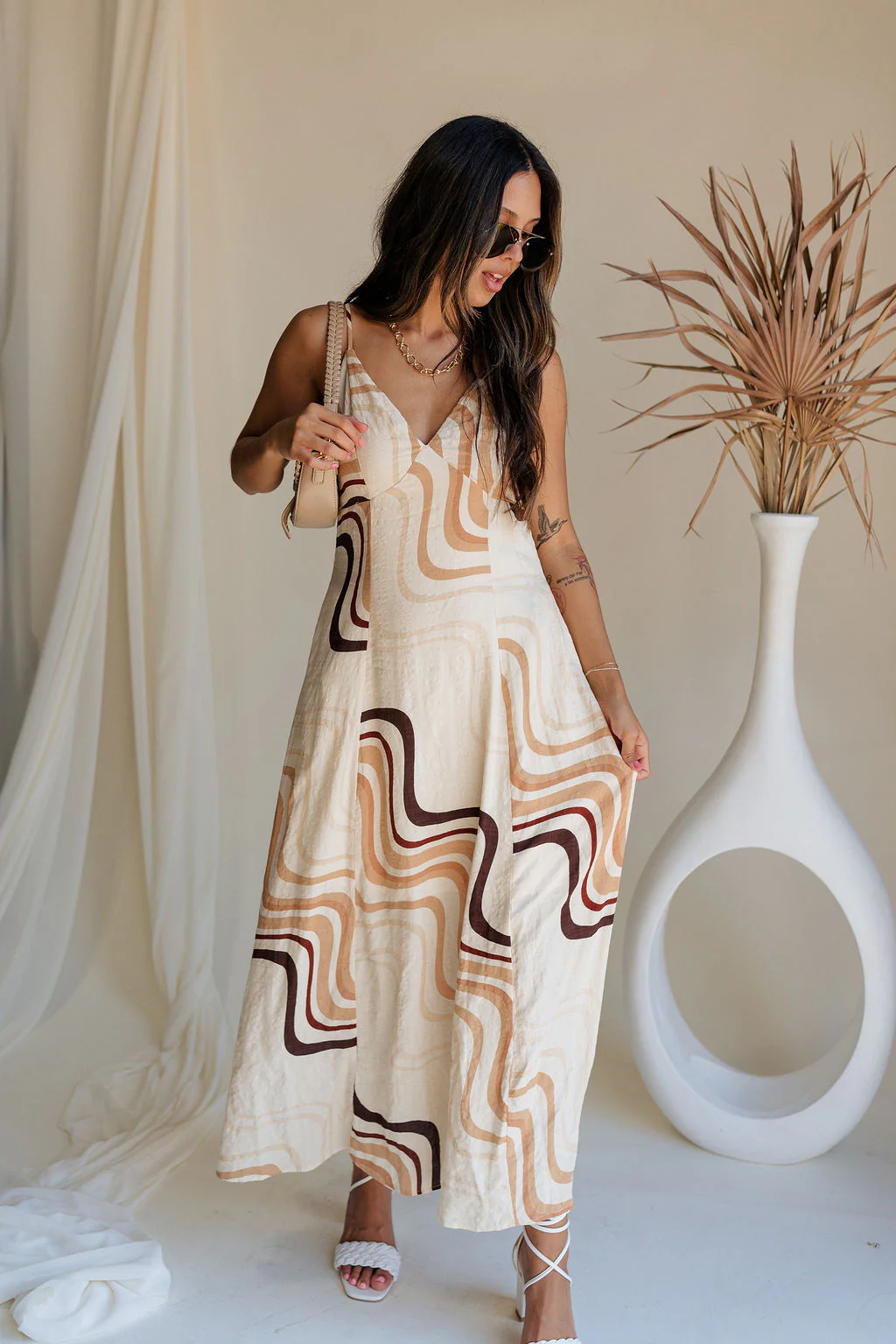 Wren Neutral Swirl Print Maxi Dress