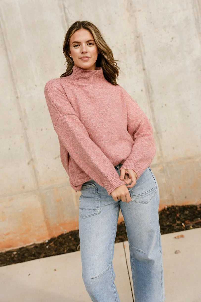 Wrenley Pink Mock Neck Sweater