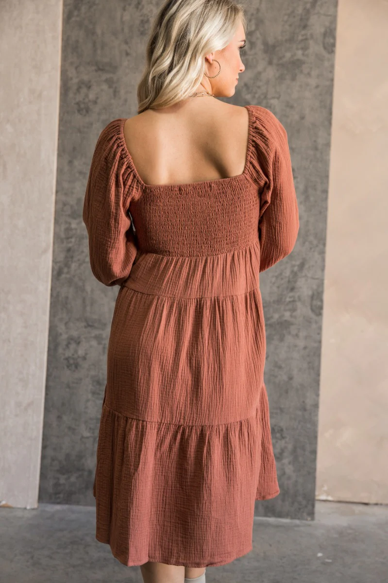 Wrenley Rust Long Sleeve Midi Dress - Image 7