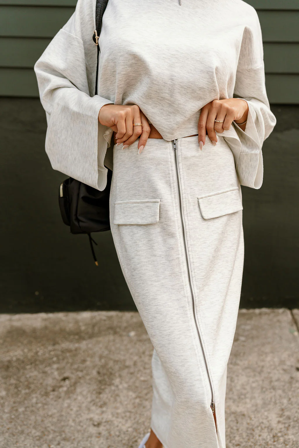 Sylvie Heather Grey Zip Up Midi Skirt - Image 3