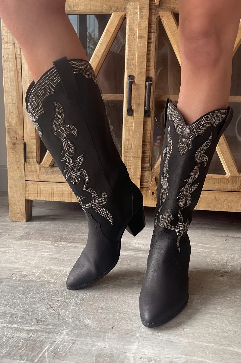 Zane Rhinestone Cowgirl Boot in Black - Image 2