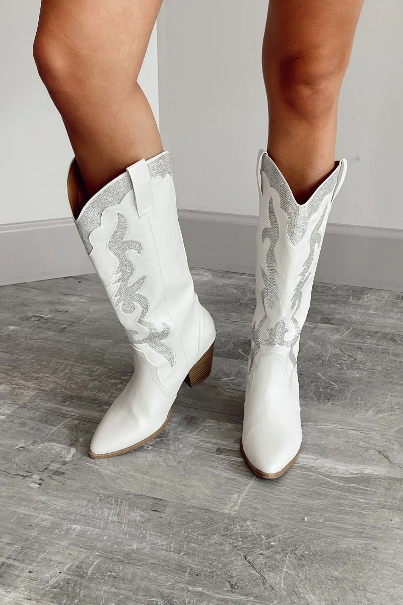 Zane Rhinestone Cowgirl Boot in White