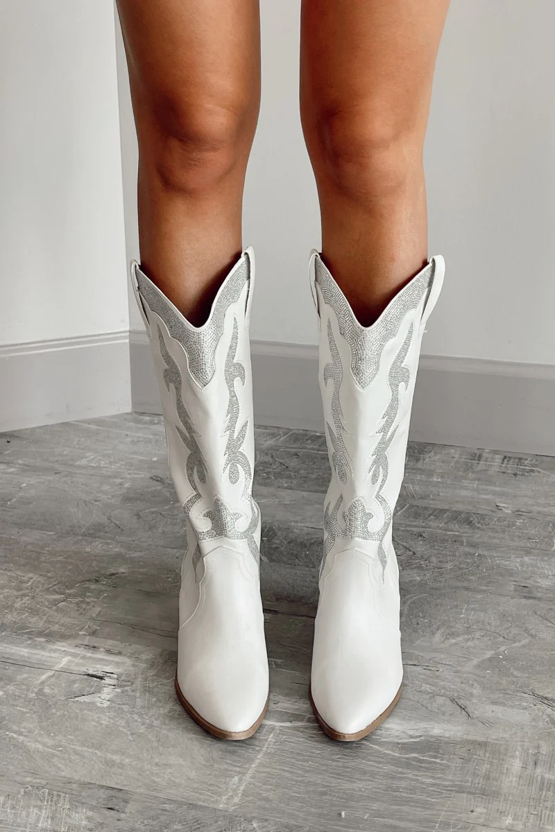 Zane Rhinestone Cowgirl Boot in White - Image 3