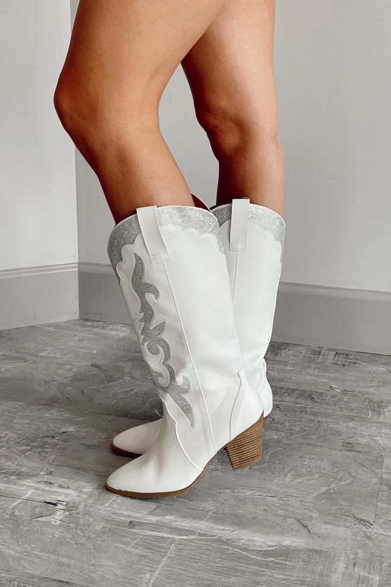 Zane Rhinestone Cowgirl Boot in White - Image 5