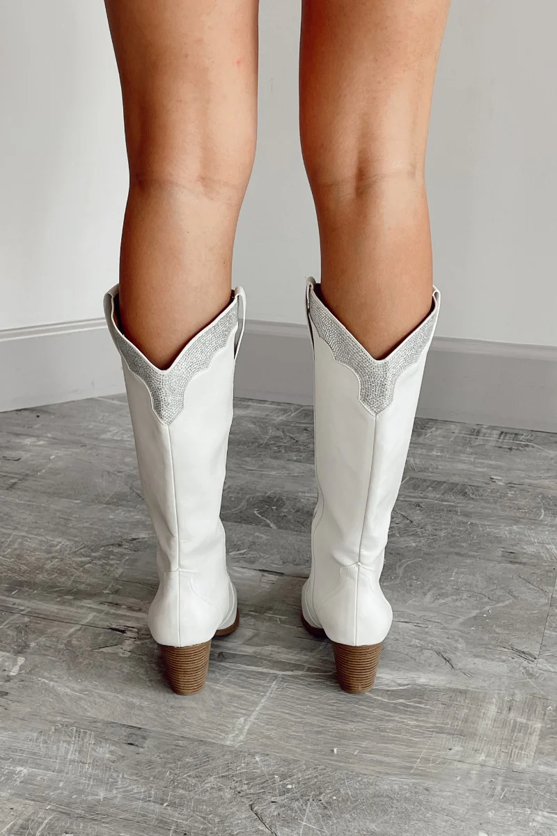 Zane Rhinestone Cowgirl Boot in White - Image 6