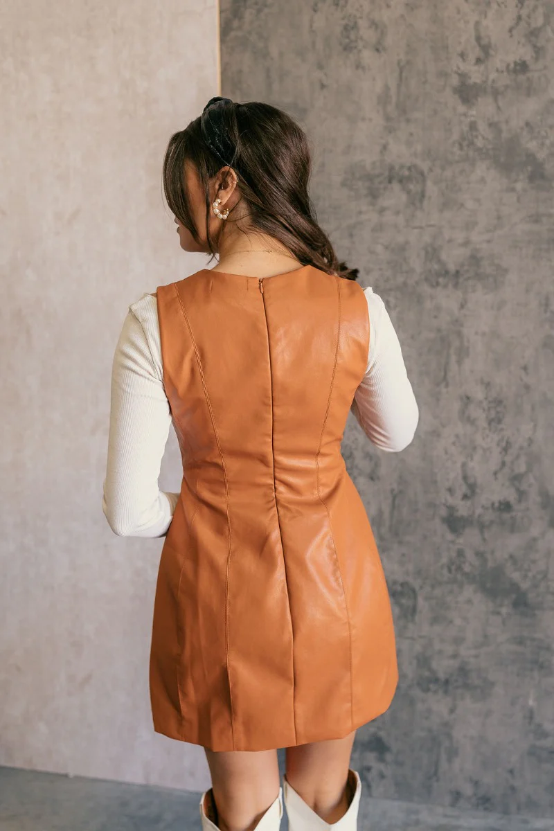 Zaria Camel Faux Leather Mini Dress - Image 5