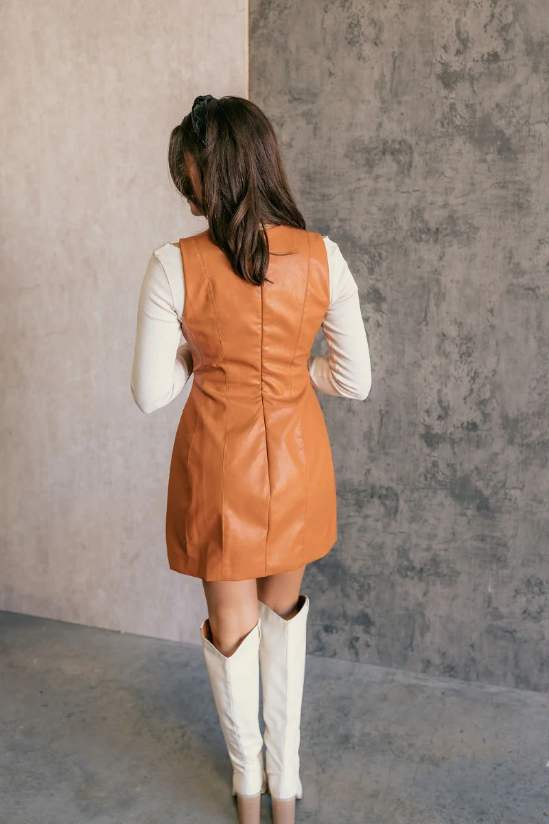 Zaria Camel Faux Leather Mini Dress - Image 6