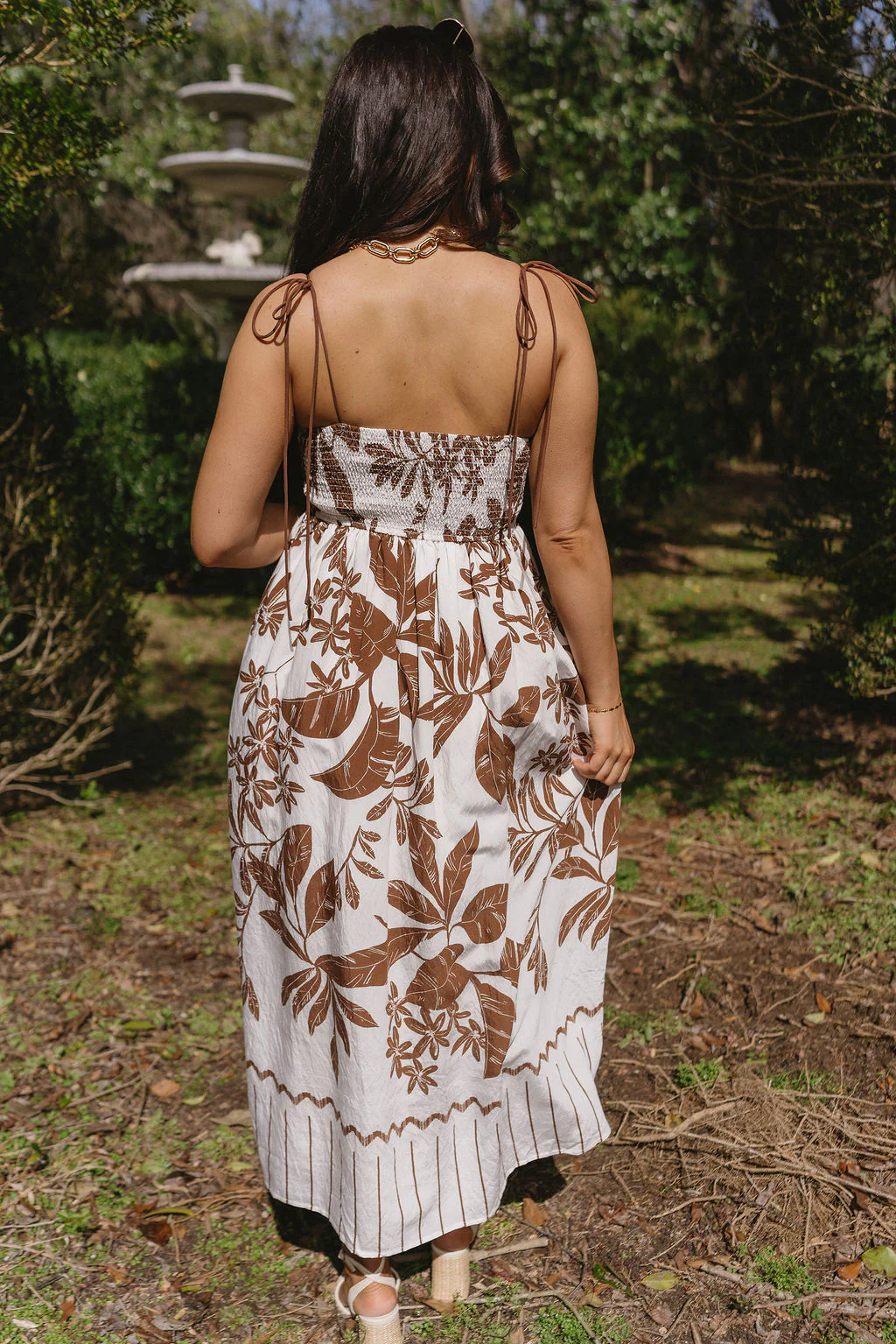 Zariah Brown & Cream Floral Midi Dress - Image 10