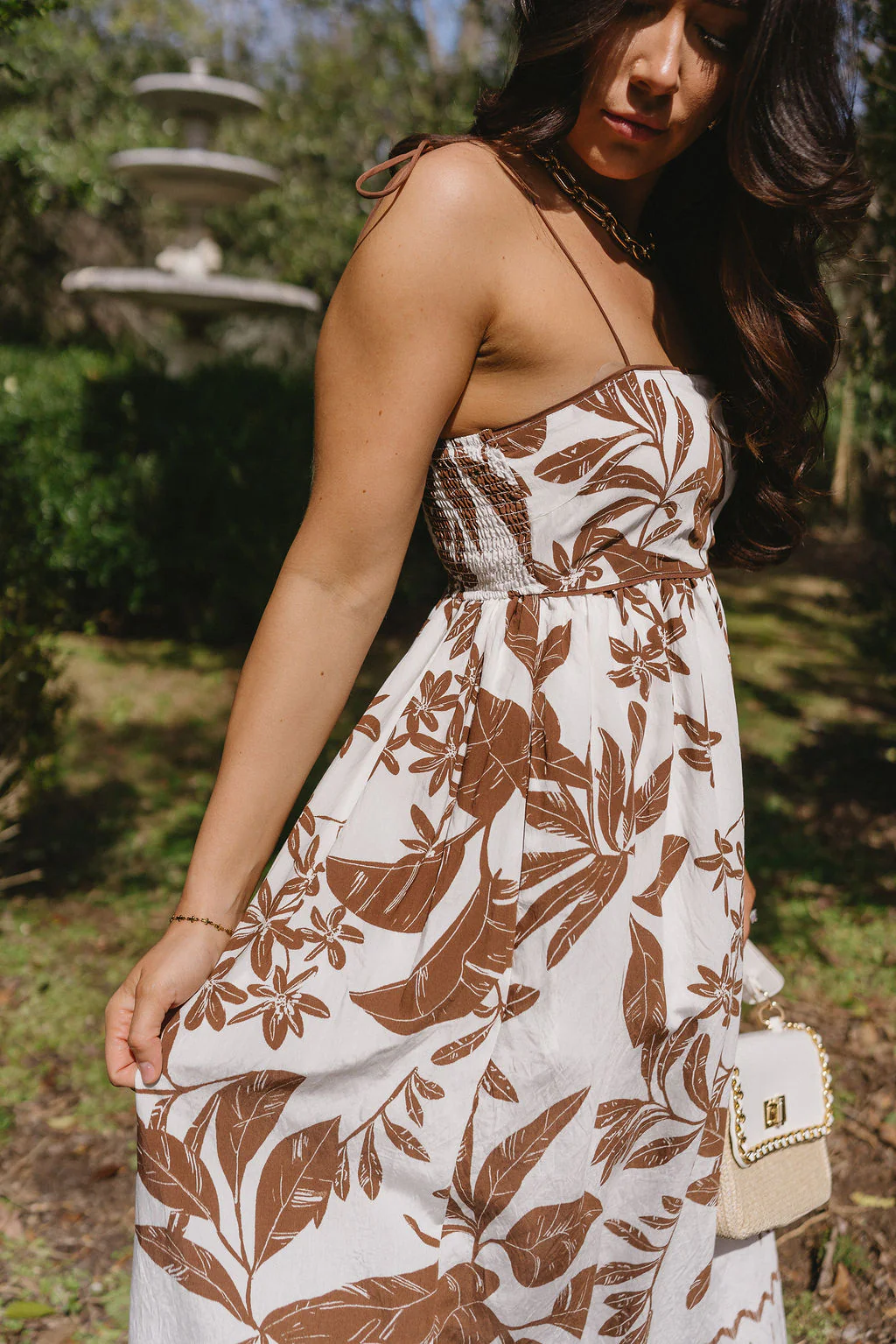 Zariah Brown & Cream Floral Midi Dress - Image 3