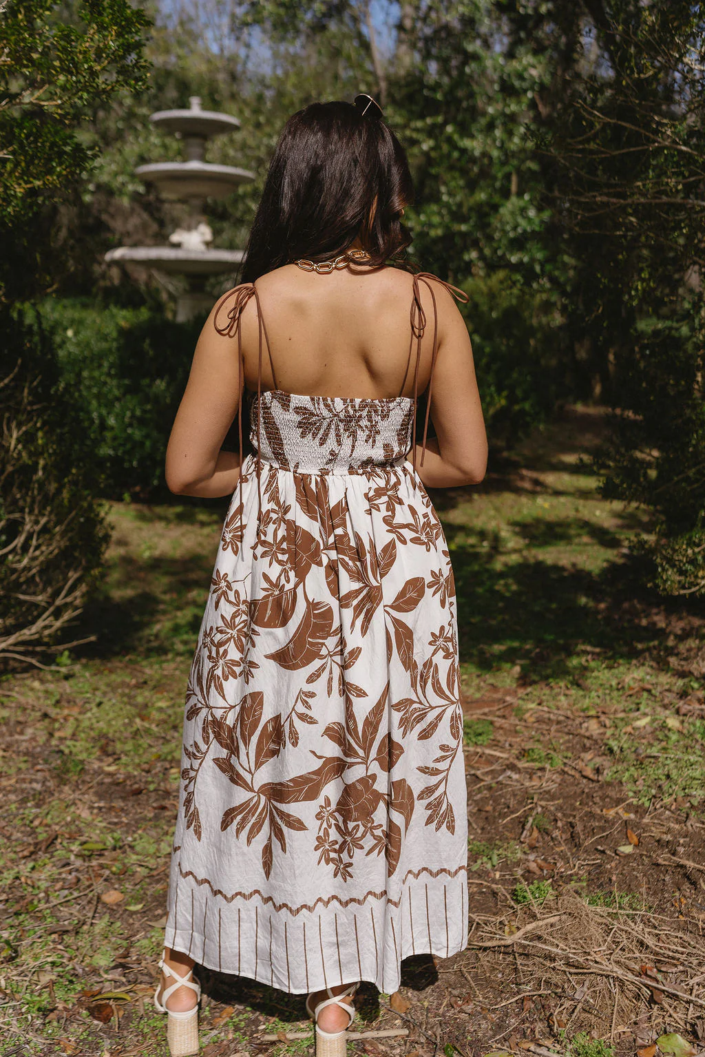 Zariah Brown & Cream Floral Midi Dress - Image 4