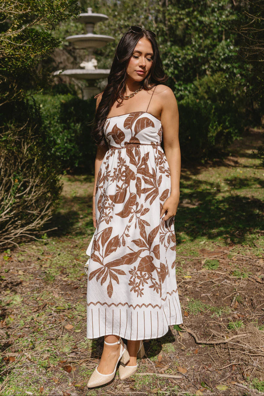 Zariah Brown & Cream Floral Midi Dress - Image 6