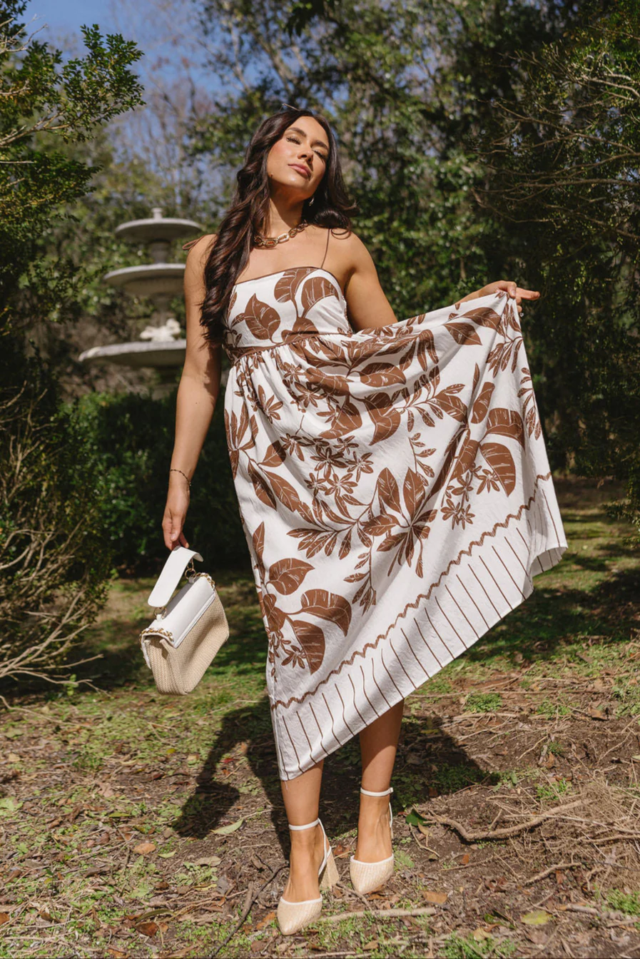 Zariah Brown & Cream Floral Midi Dress - Image 7
