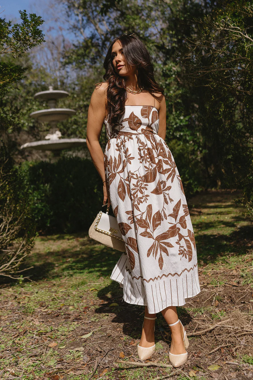 Zariah Brown & Cream Floral Midi Dress - Image 8