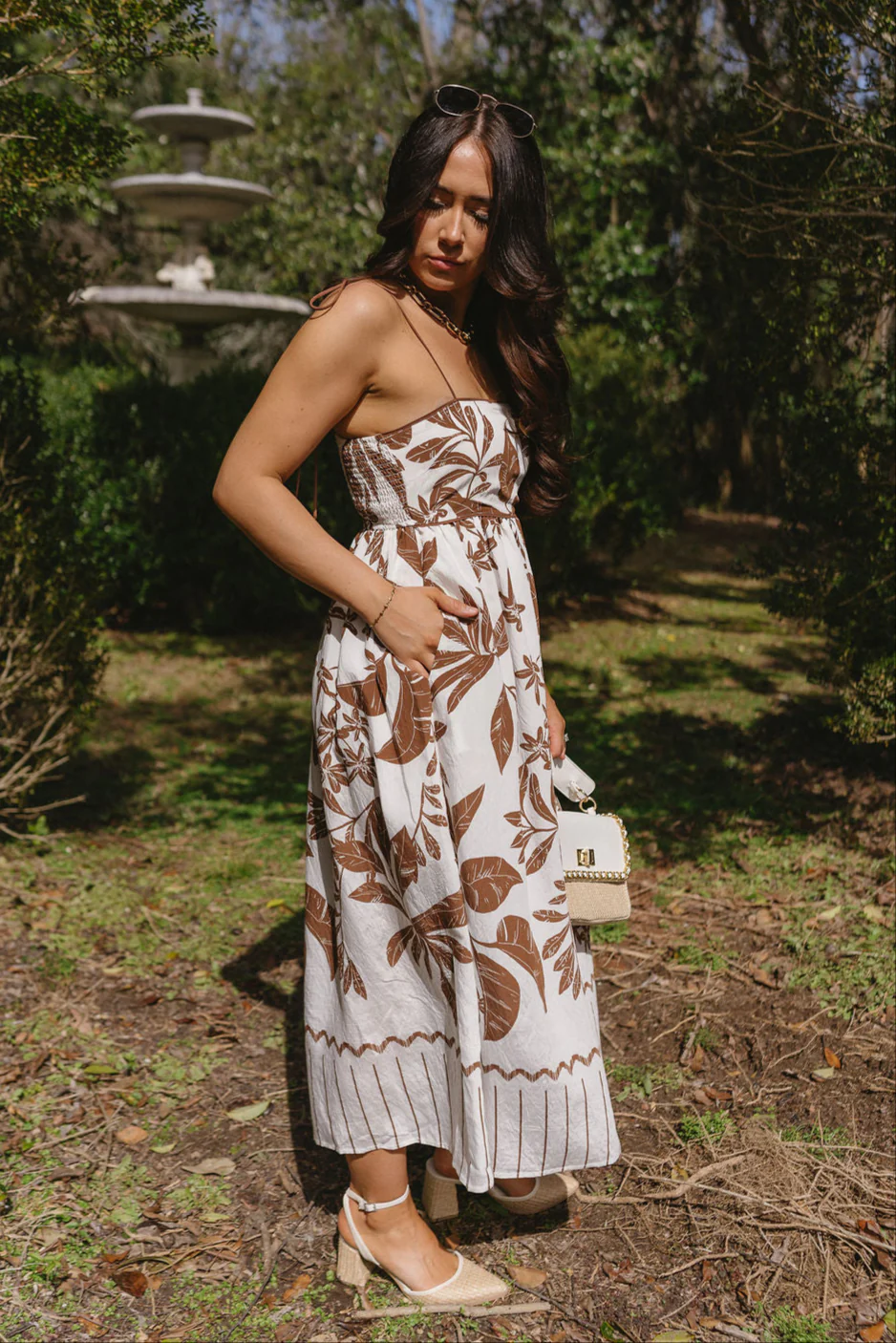 Zariah Brown & Cream Floral Midi Dress - Image 9