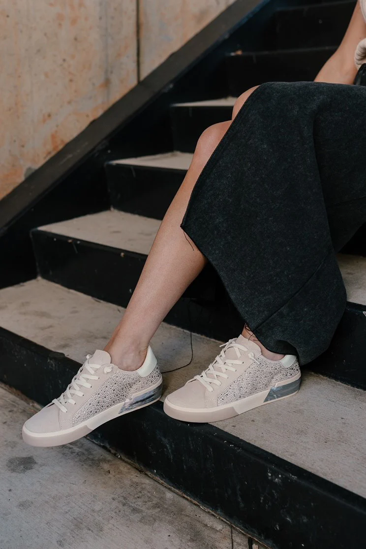 Zina Crystal Sneaker in Ivory Suede - Image 2