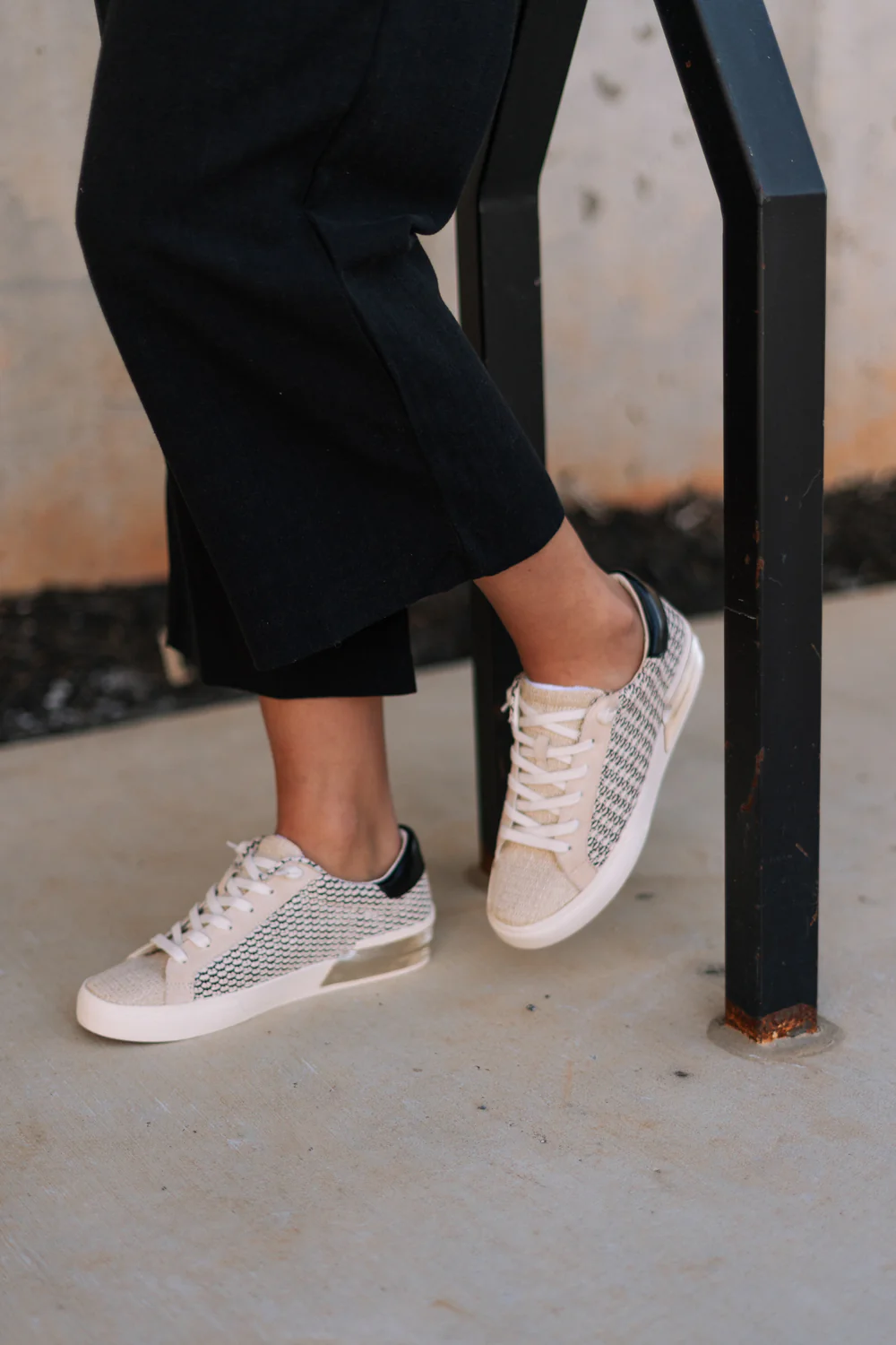 Zina Sneaker in Black & Natural Raffia