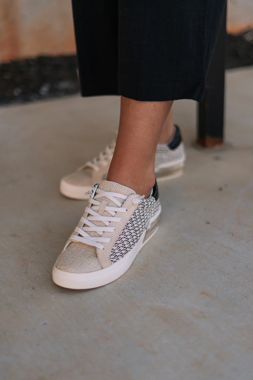 Zina Sneaker in Black & Natural Raffia - Image 2