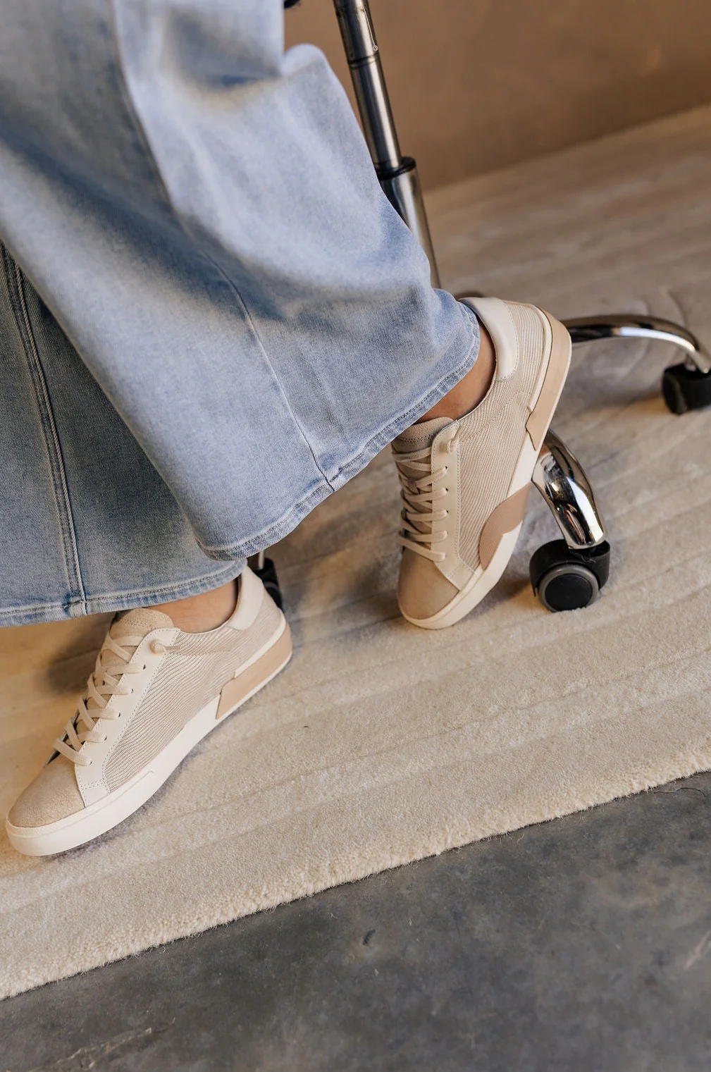 Dolce Vita Zina Sneaker in White & Dune Embossed Leather