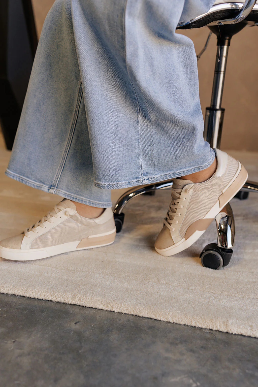 Dolce Vita Zina Sneaker in White & Dune Embossed Leather - Image 2