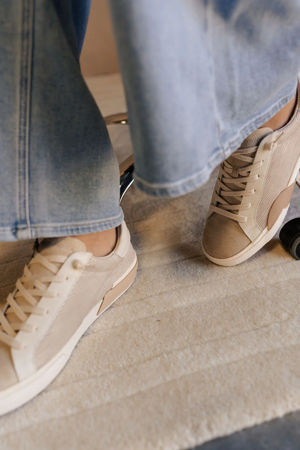 Dolce Vita Zina Sneaker in White & Dune Embossed Leather - Image 3