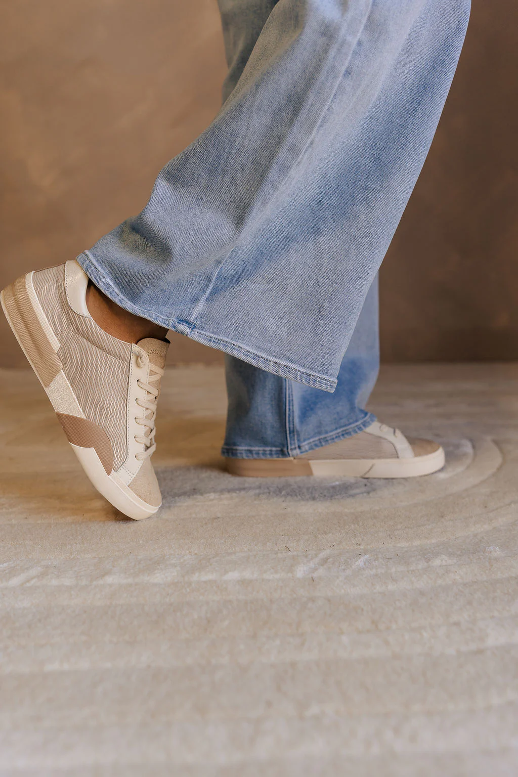Dolce Vita Zina Sneaker in White & Dune Embossed Leather - Image 4