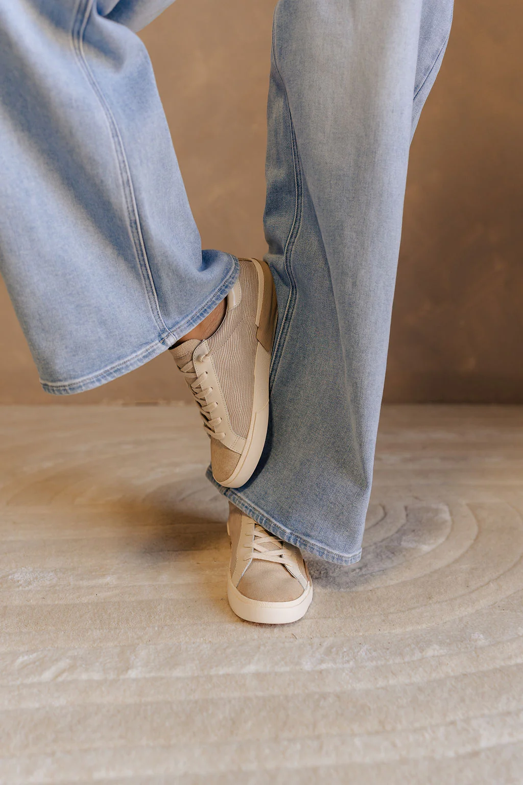 Dolce Vita Zina Sneaker in White & Dune Embossed Leather - Image 5