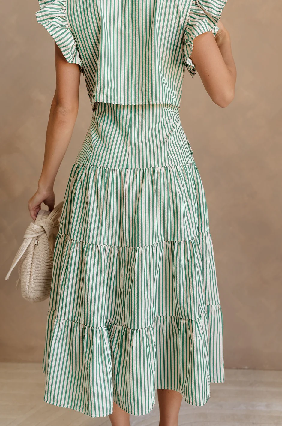 Zoey Green & Cream Striped Midi Dress - Image 7