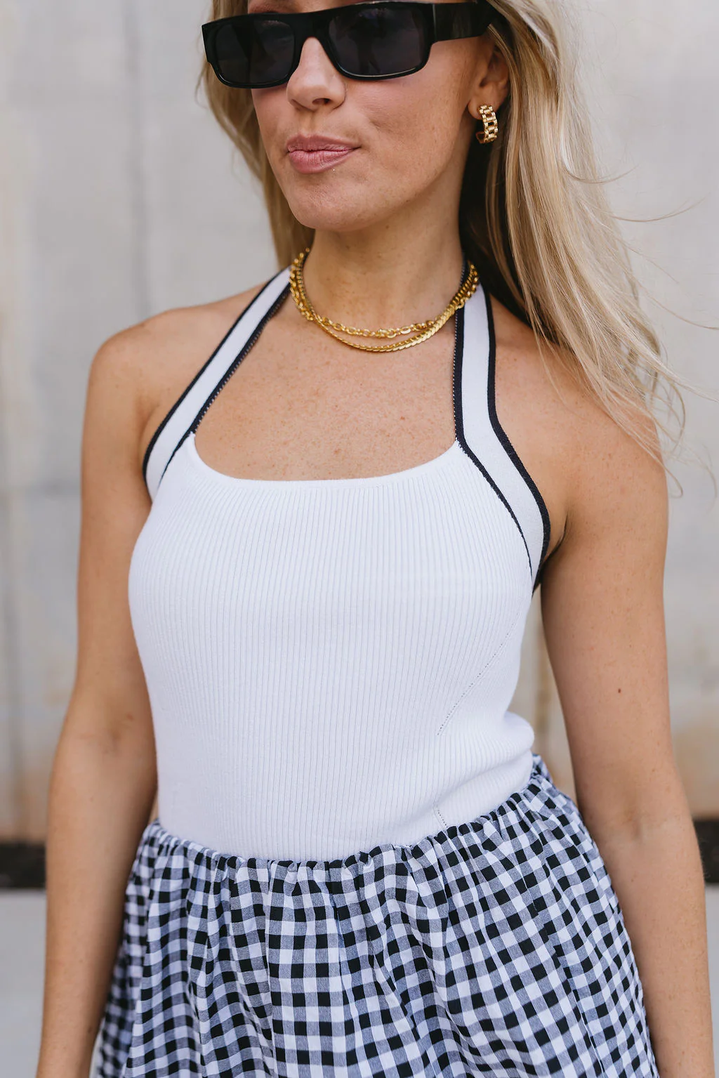Zoey White & Black Halter Tank Top - Image 2